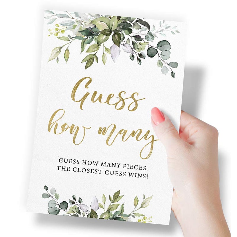 Printed Party Candy Guessing Game, Guess How Many, Greenery, 50 Cards and Sign - Image 3